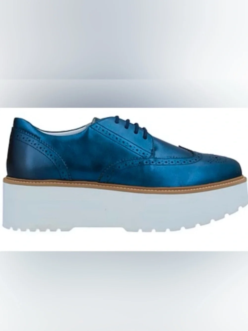 Hogan Metallic Blue & White Platform Oxford Shoes: Size 7 (US 37)